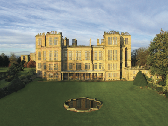 Front aspect of Hardwick Hall in the evening sunshine